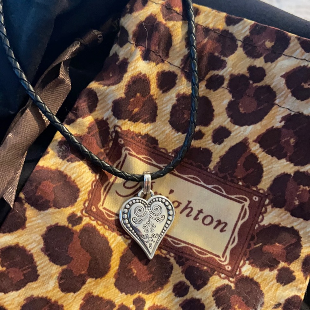 Brighton Silver Heart Necklace w/ Black Cord Chain